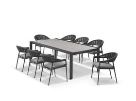 Mona Ceramic Extension Table with Nivala Chairs 11pc Outdoor Dining Setting