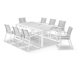 Mona Ceramic Extension Table with Sevilla Rope Chairs 9pc Outdoor Dining Setting
