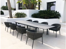 Mona Ceramic Extension Table with Palm Chairs 9pc Outdoor Dining Setting