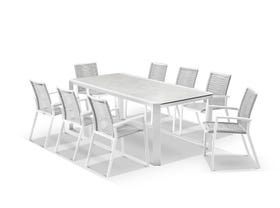 Tellaro Ceramic  Table With Sevilla Rope Chairs 9pc Outdoor Dining Setting